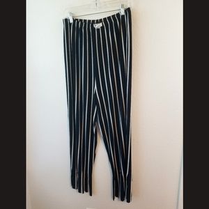Byon Black Striped Pull On Fringe Pants Large